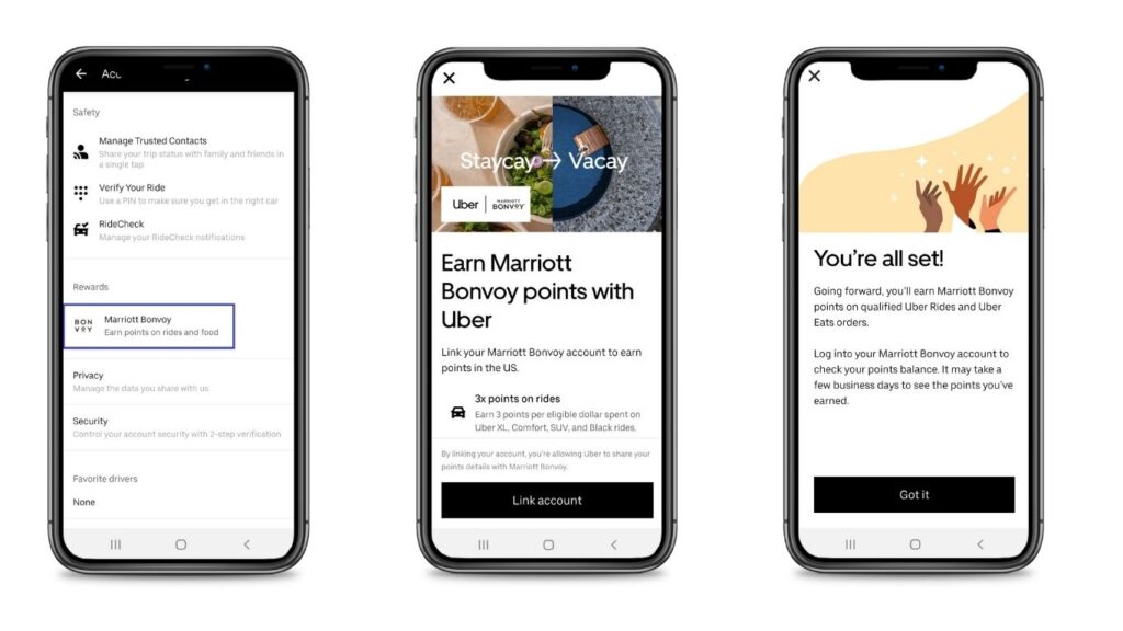 Screenshots - Adding Marriott to the Uber App for a Bonvoy Bonus on TravelLatte